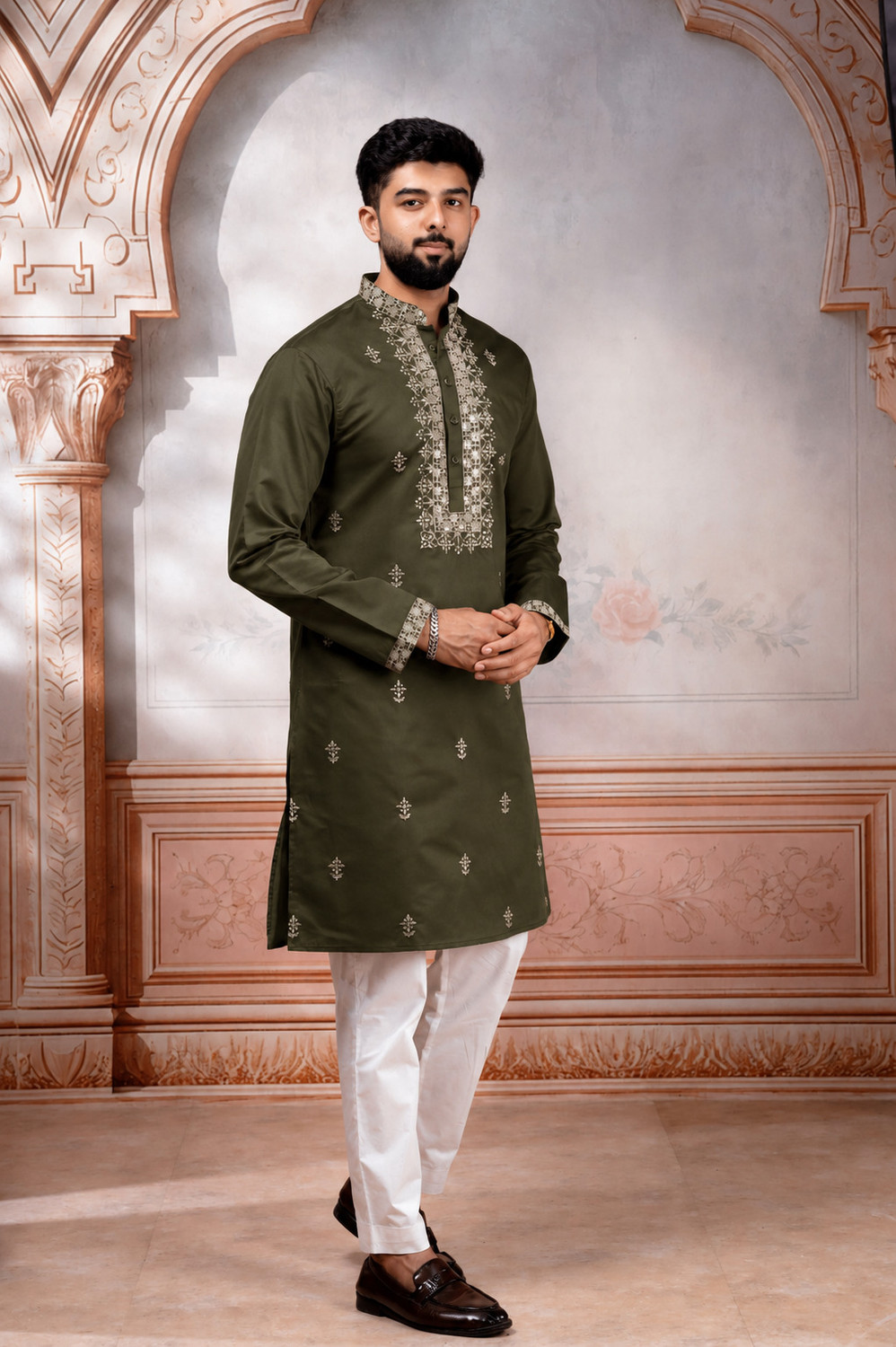 Image of Koshin Men Embroidered Straight Kurta