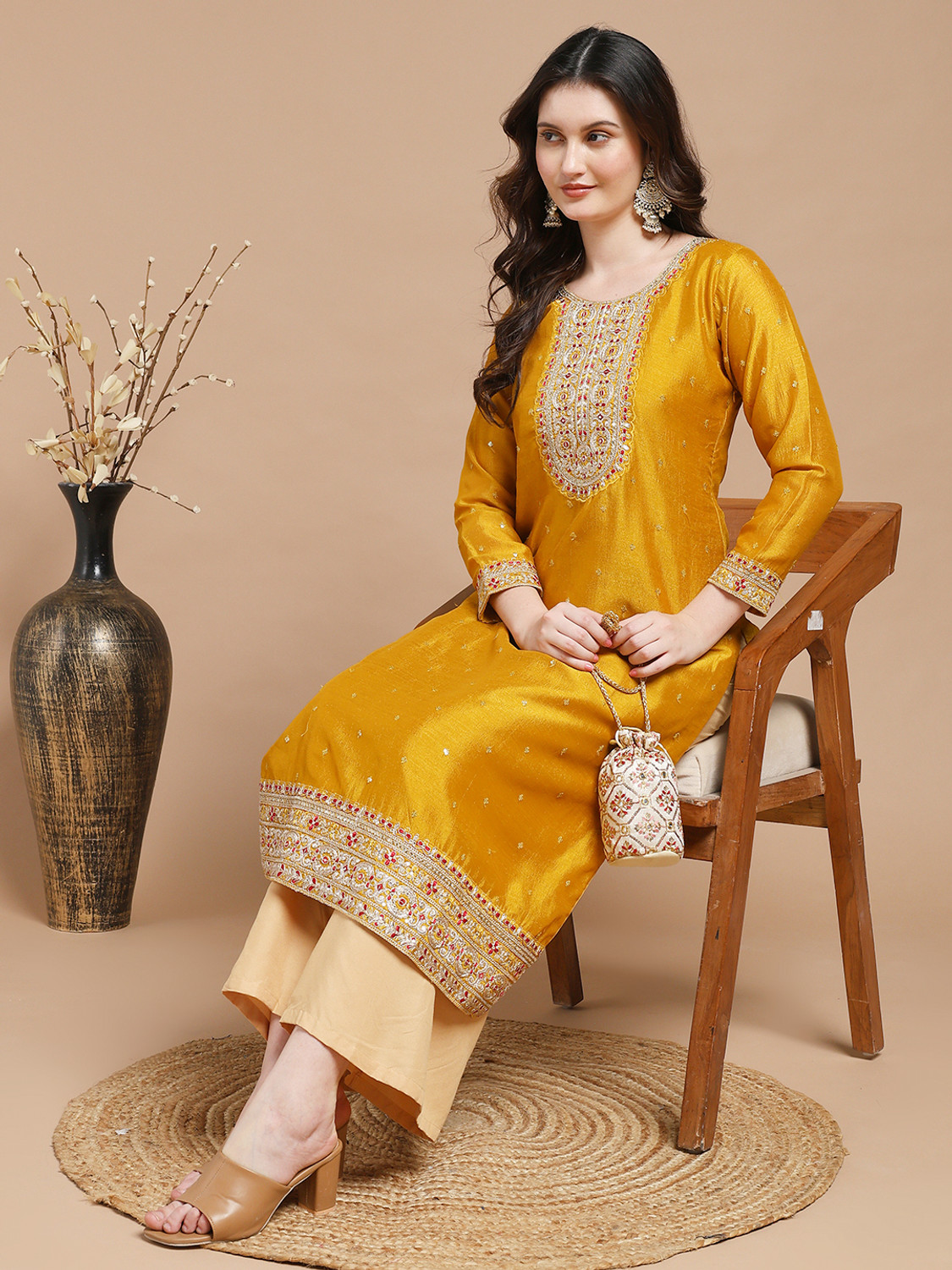 Image of RARE THREAD Women Embellished, Embroidered A-line Kurta
