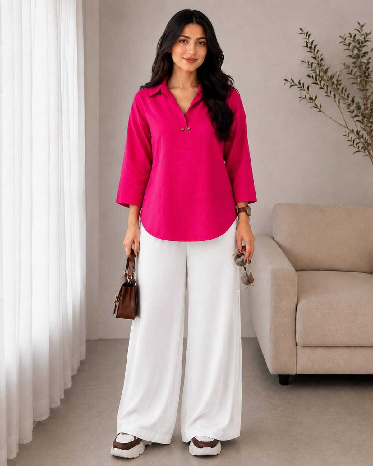 Image of FULJAN Women Solid Tunic Kurta