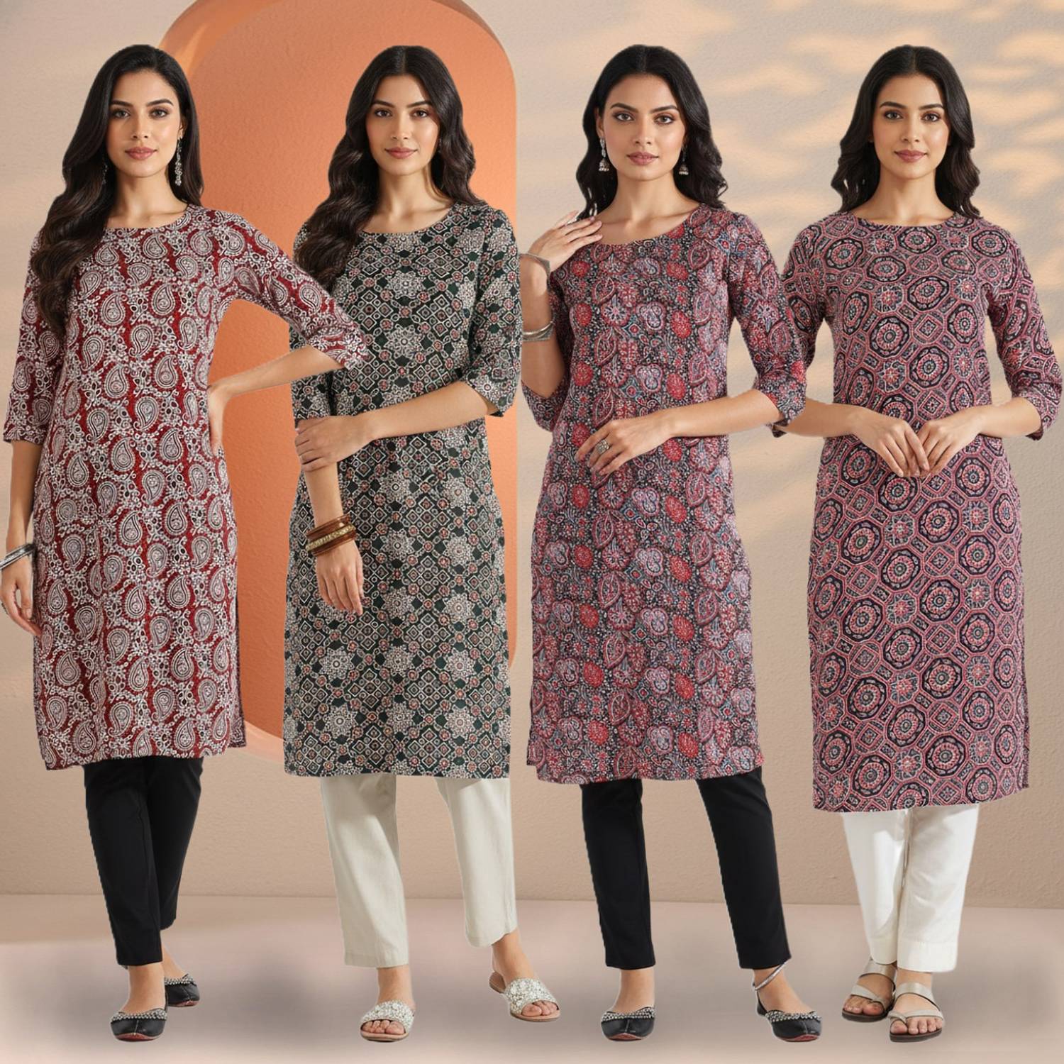 KETAKI FASHION Pack of 4 Women Printed Crepe Straight Kurta (Mult
