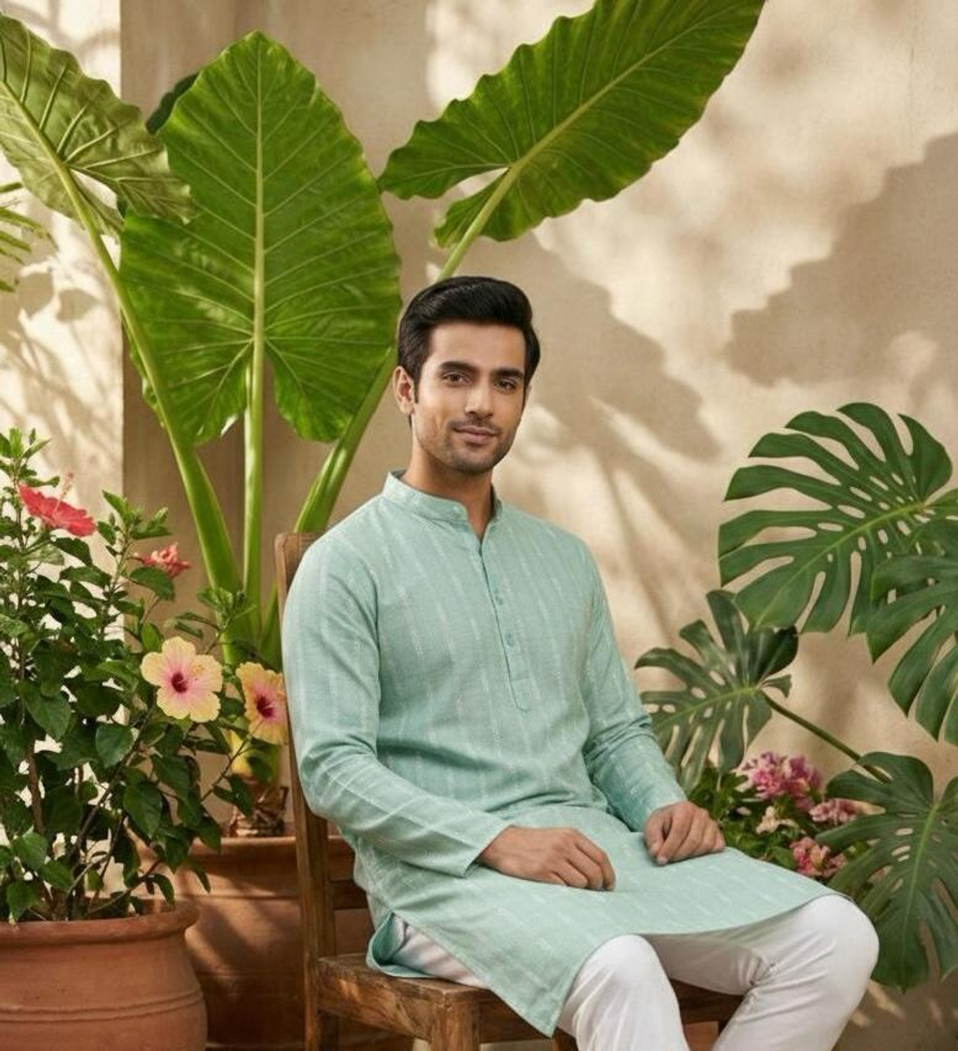 Image of NkLoomVeda Men Self Design Straight Kurta