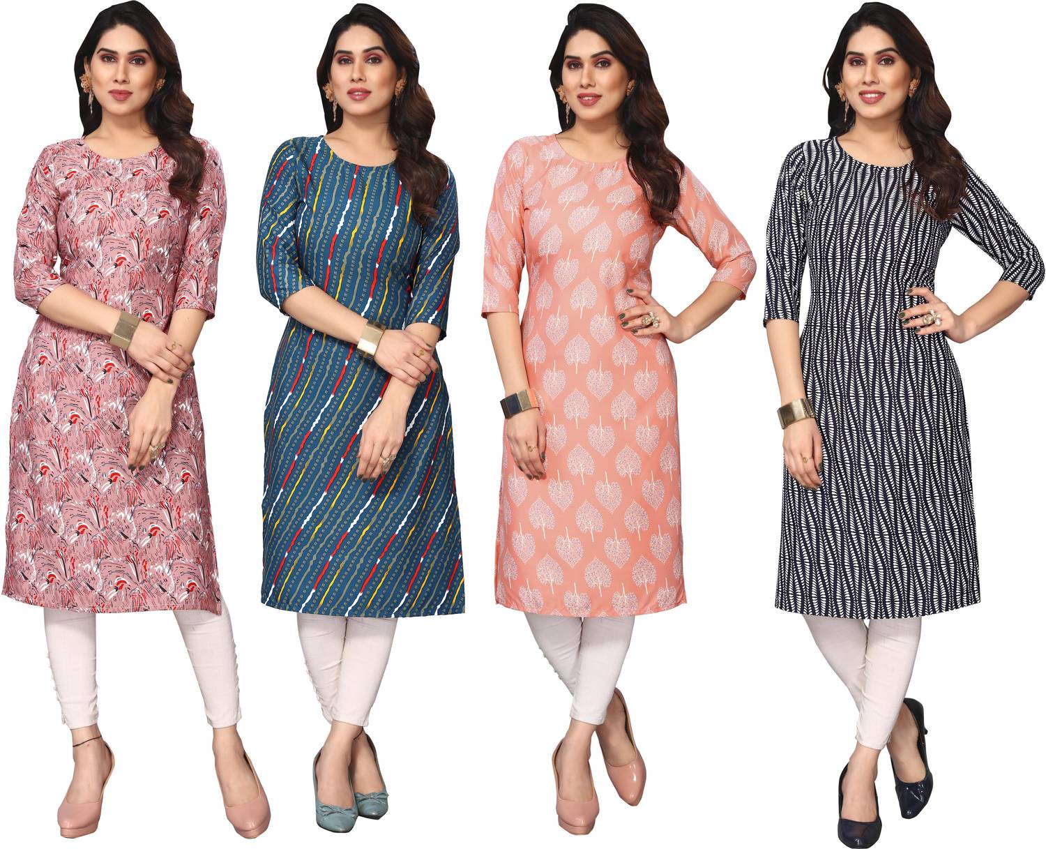 KETAKI FASHION Pack of 4 Women Printed Crepe Straight Kurta (Mult