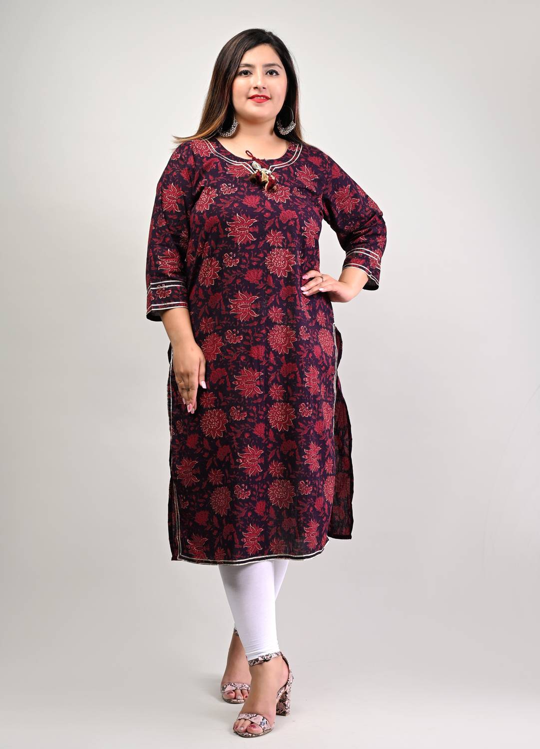 Swasti Women Printed Pure Cotton Straight Kurta (Maroon)
