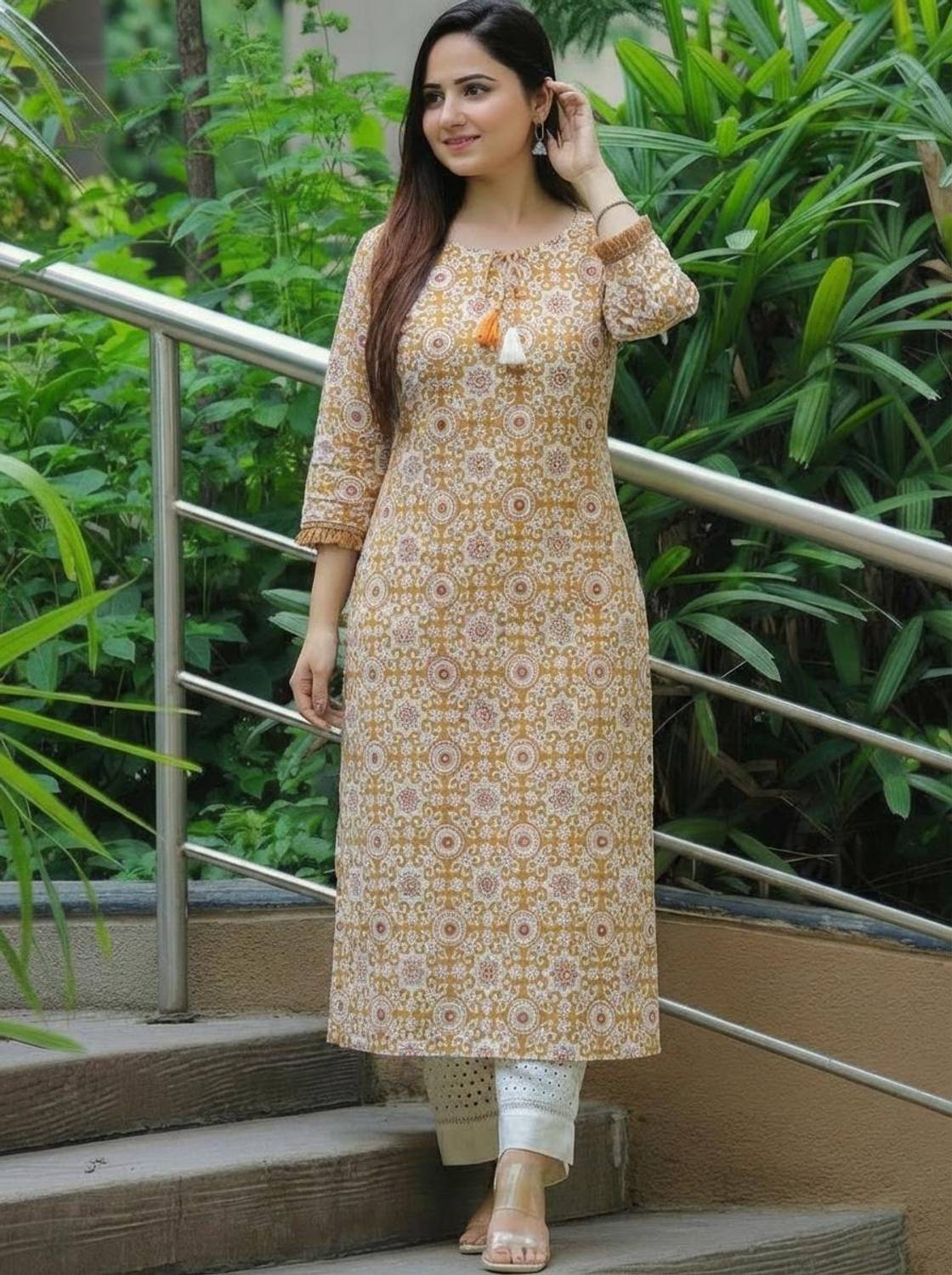 Sa Rasa Women Printed Viscose Rayon Straight Kurta (Multicolor)