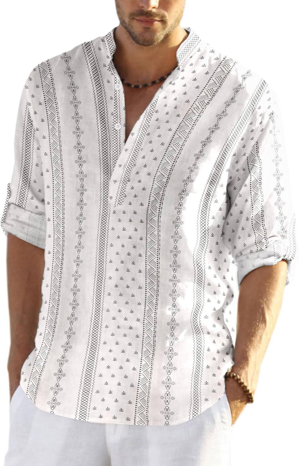 SHOPYCLICK Men White Printed Straight Kurta - Image 2