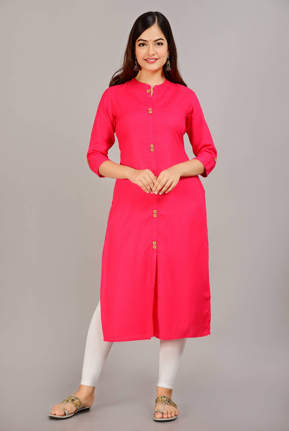 NEW4U Women Solid Viscose Rayon Straight Kurta (Pink)