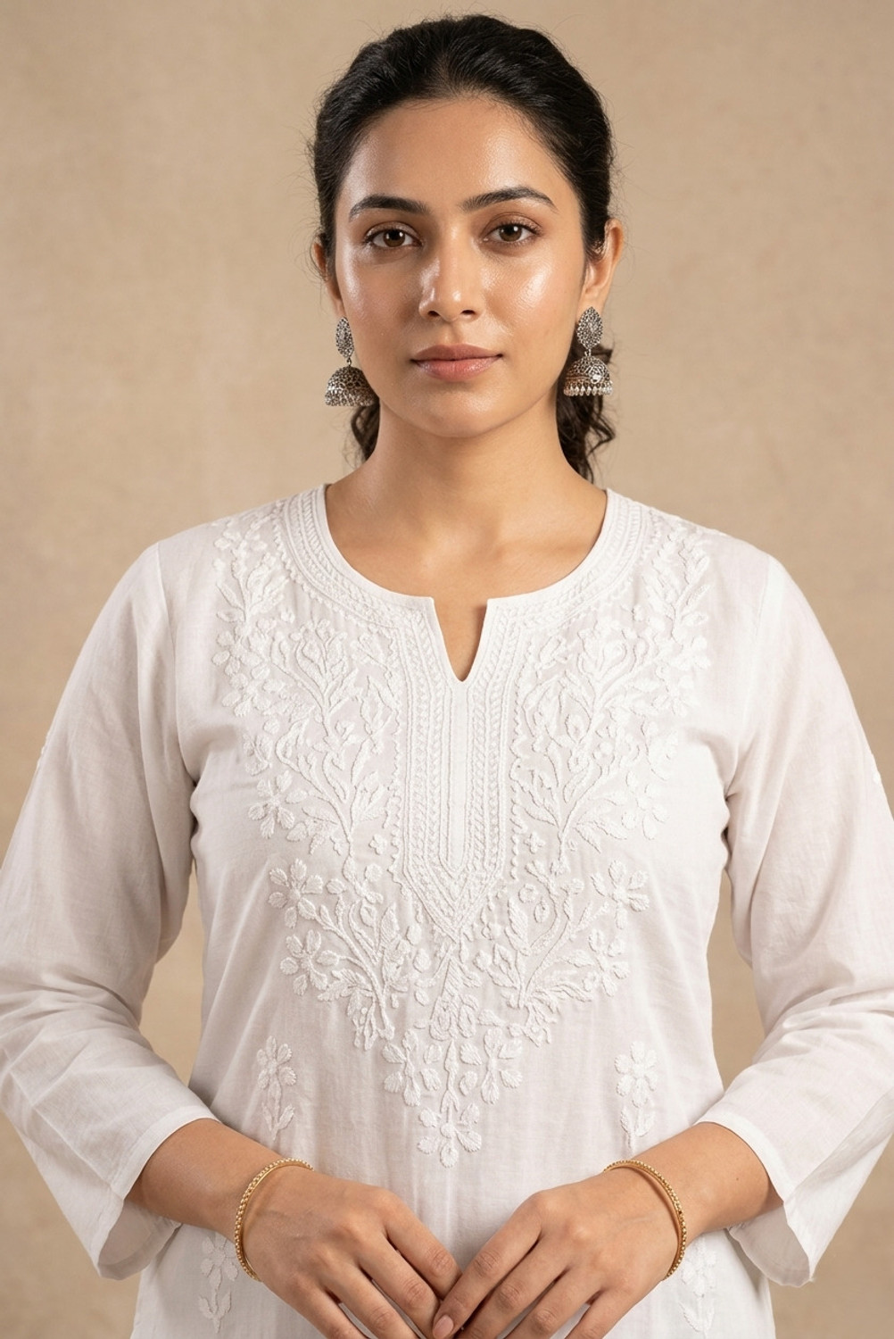 Image of Elaasa Women Chikan Embroidery Straight Kurta