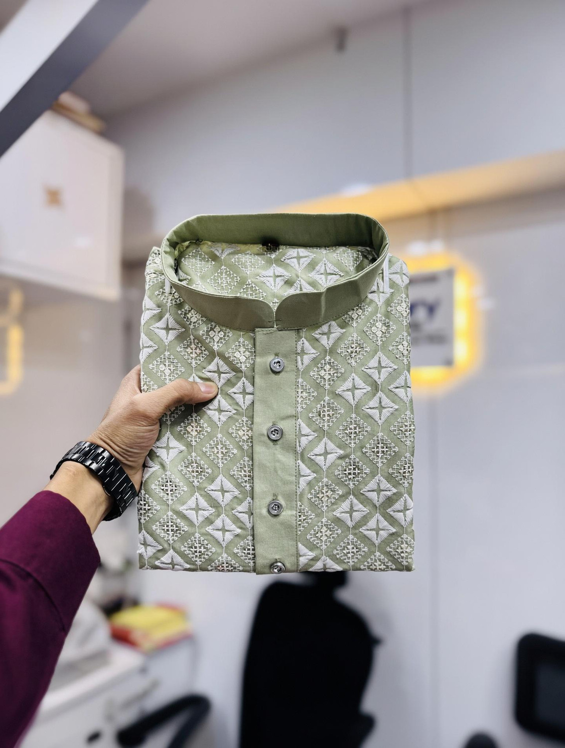 Image of FOXDX Men Embroidered A-line Kurta