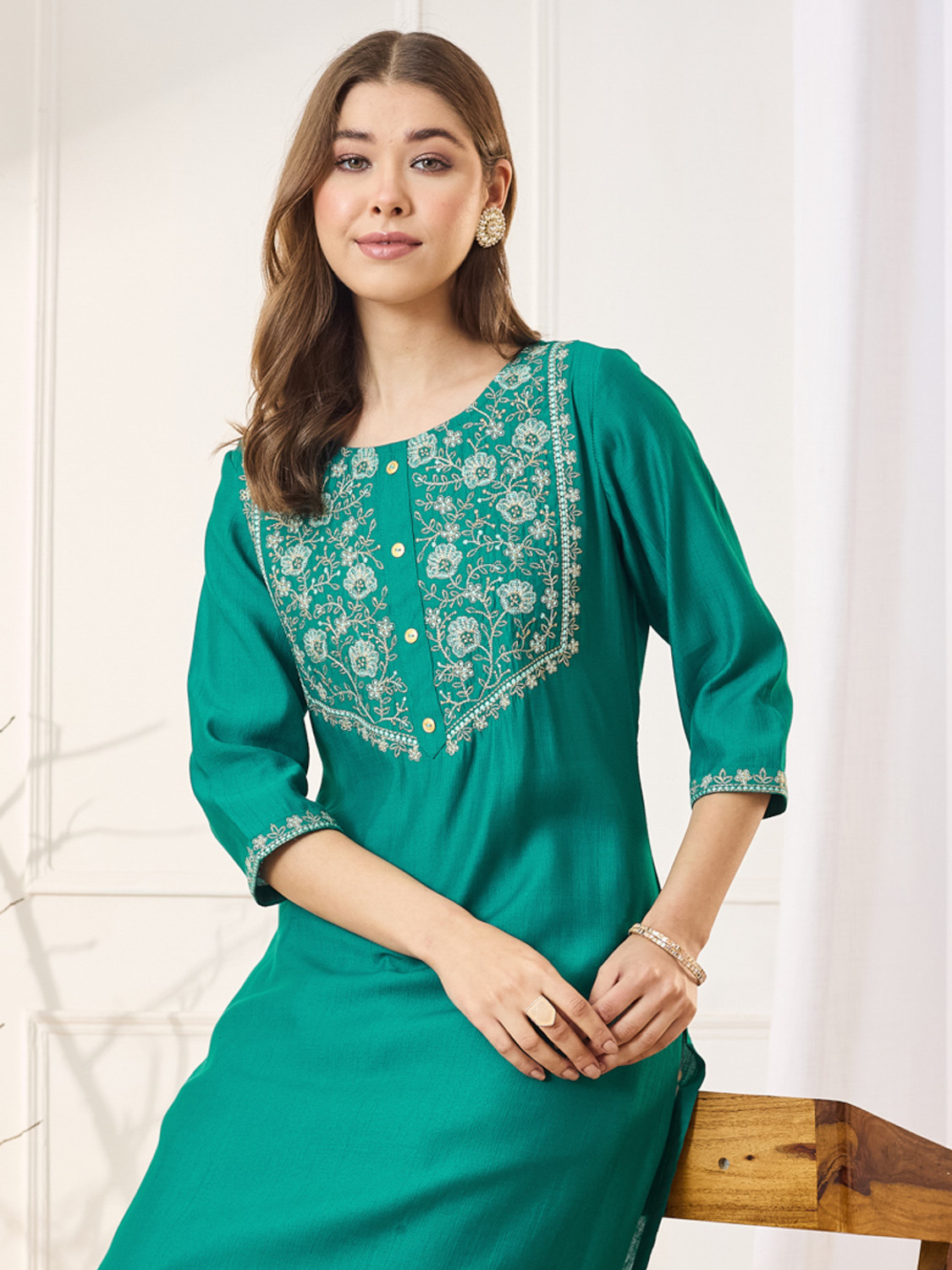 Image of ANOUK Women Embroidered Straight Kurta