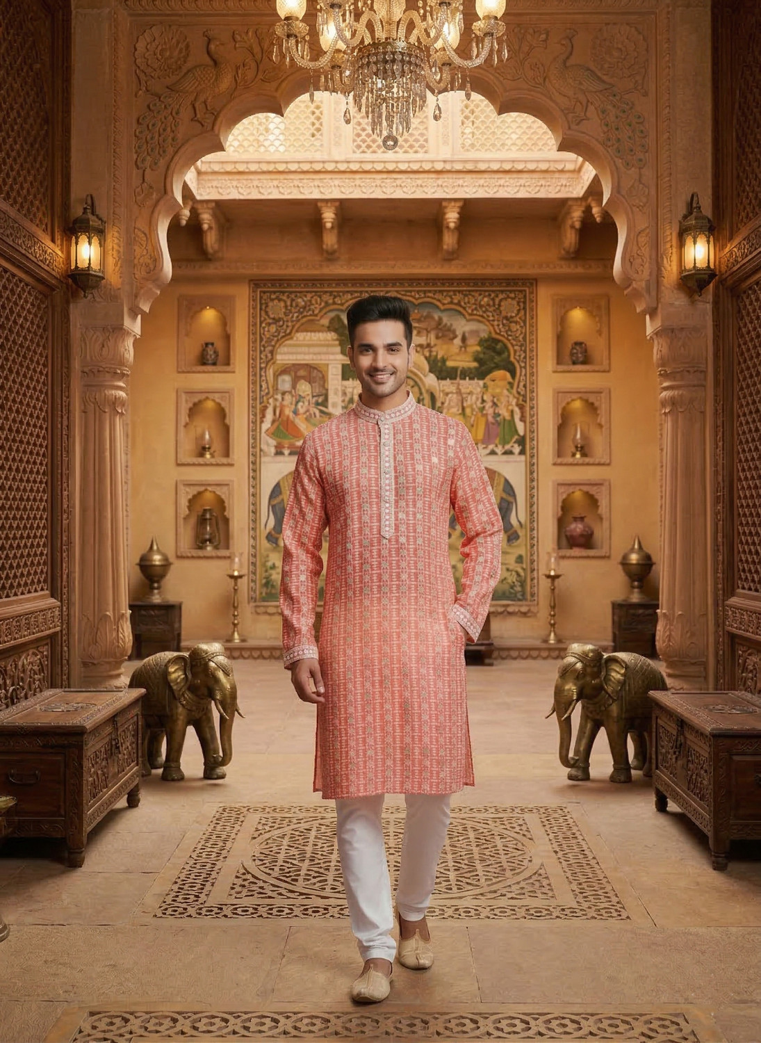 Image of BBS CREATION Men Embroidered Straight Kurta