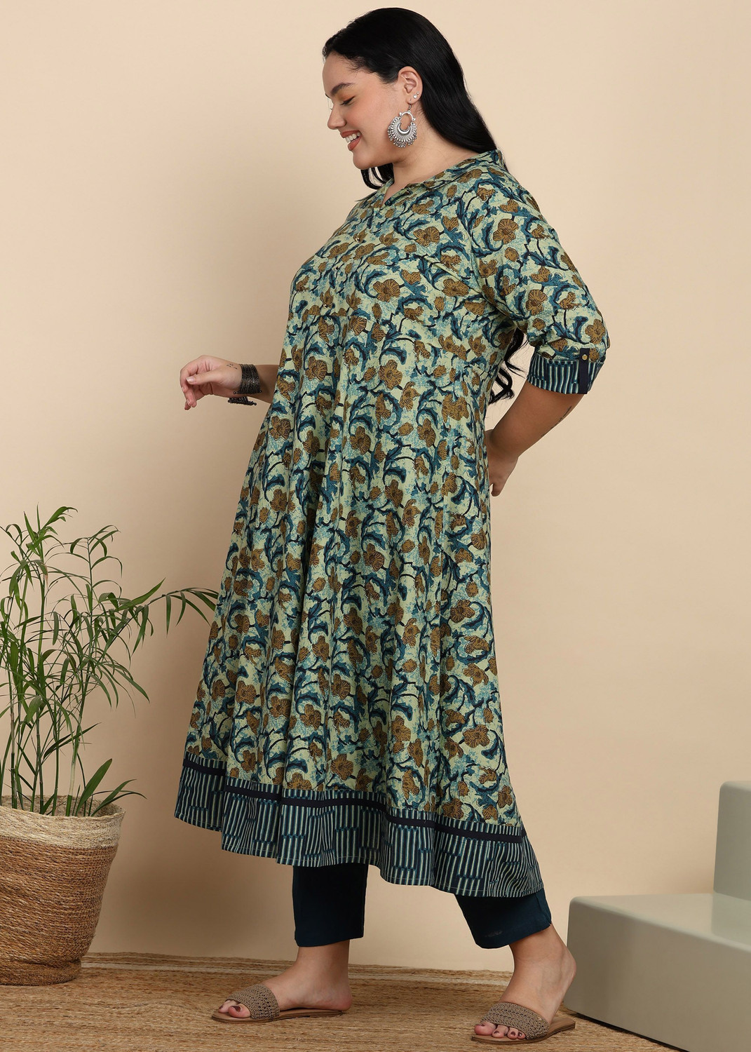 Image of Yash Gallery Women Floral Print Anarkali Kurta