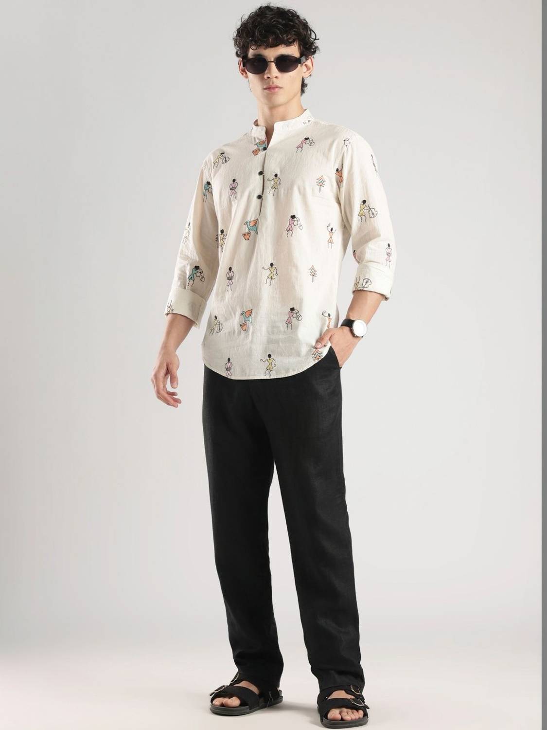 HERE&NOW Men Printed A-line Kurta Multicolor - Image 4