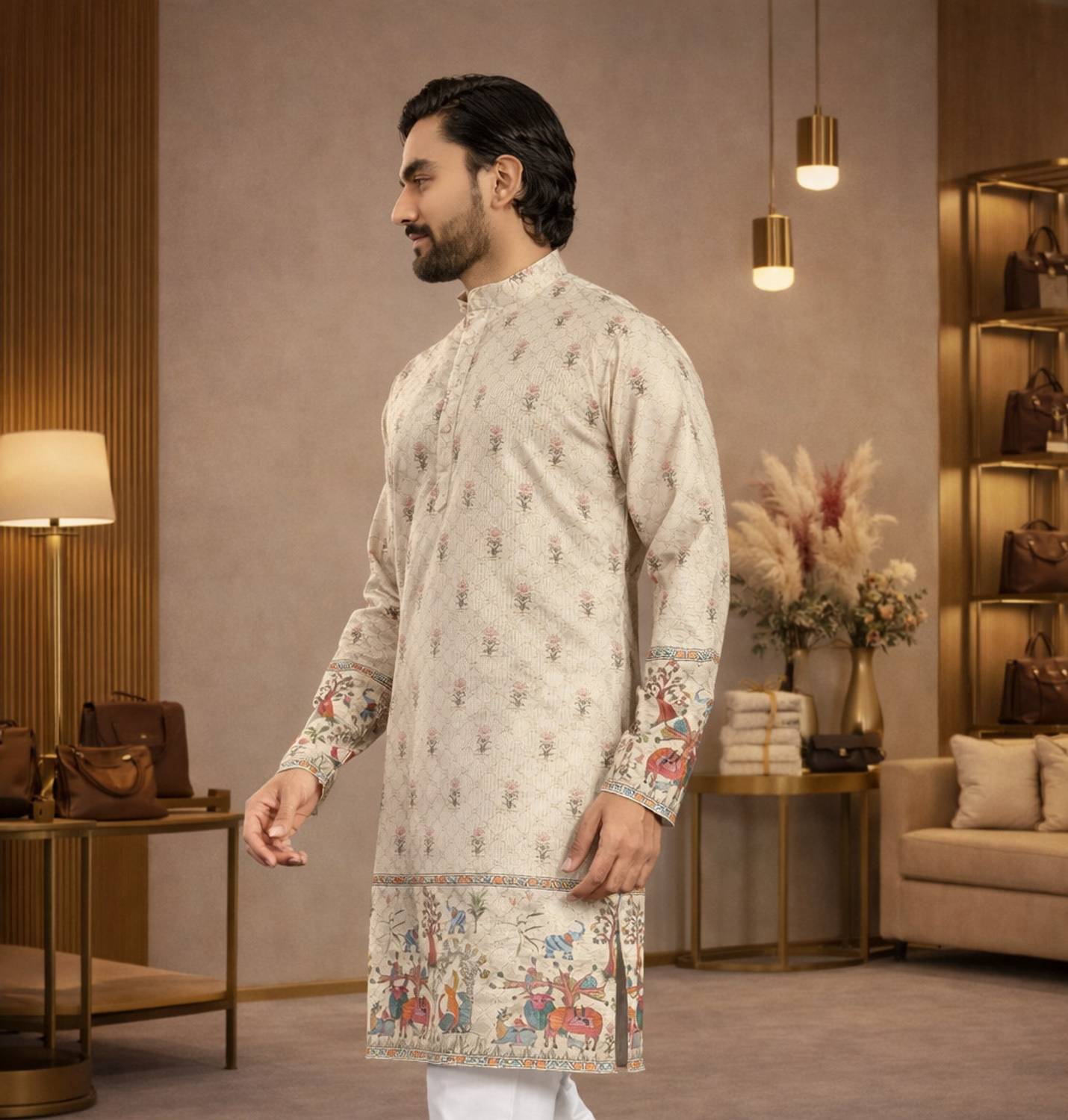 CELLUX Men Floral Print Straight Kurta - Image 3