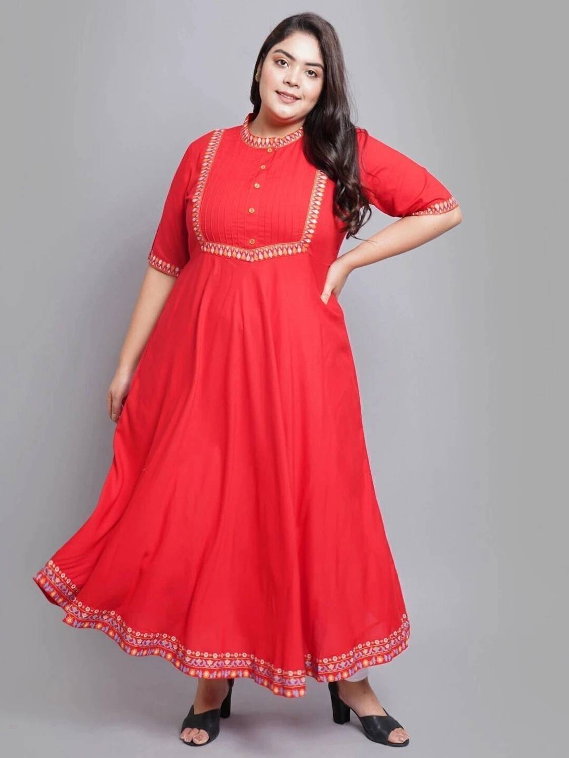 Yash Gallery Women Solid Viscose Rayon Anarkali Kurta (Red)