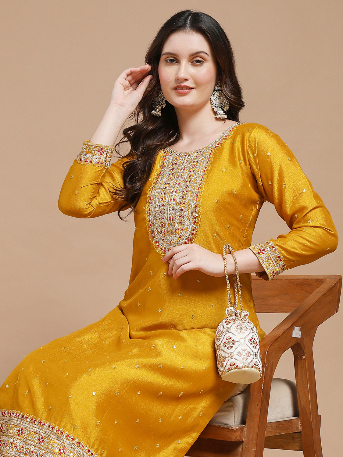 Image of RARE THREAD Women Embellished, Embroidered A-line Kurta