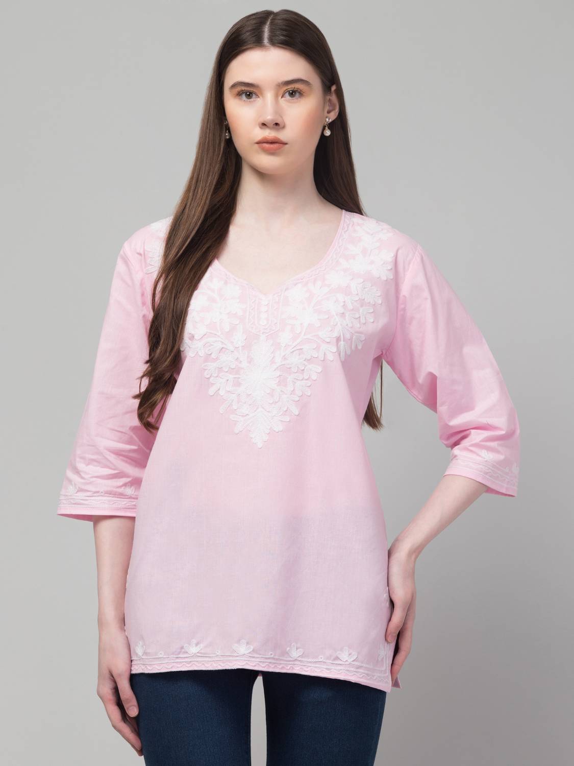 CROWN KING GARMENTS Women Embroidered Pure Cotton Straight Kurta