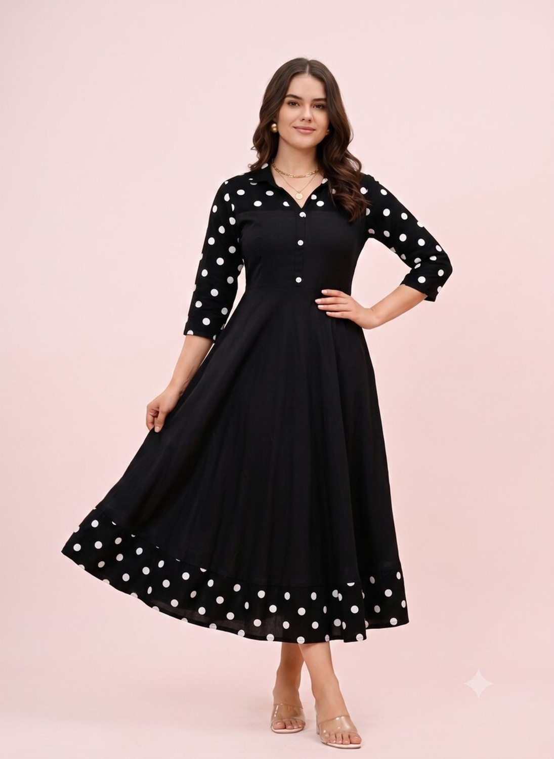Image of DARGU Women Polka Print Anarkali Kurta
