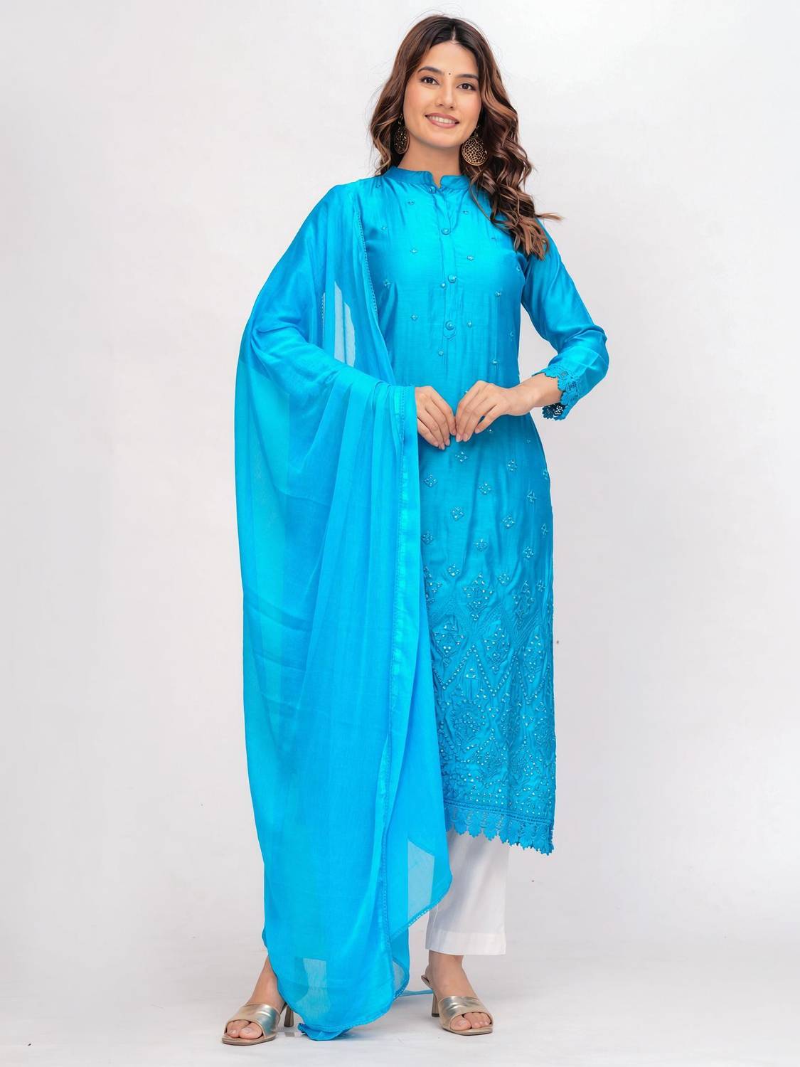 AD4U Women Self Design Flared Kurta