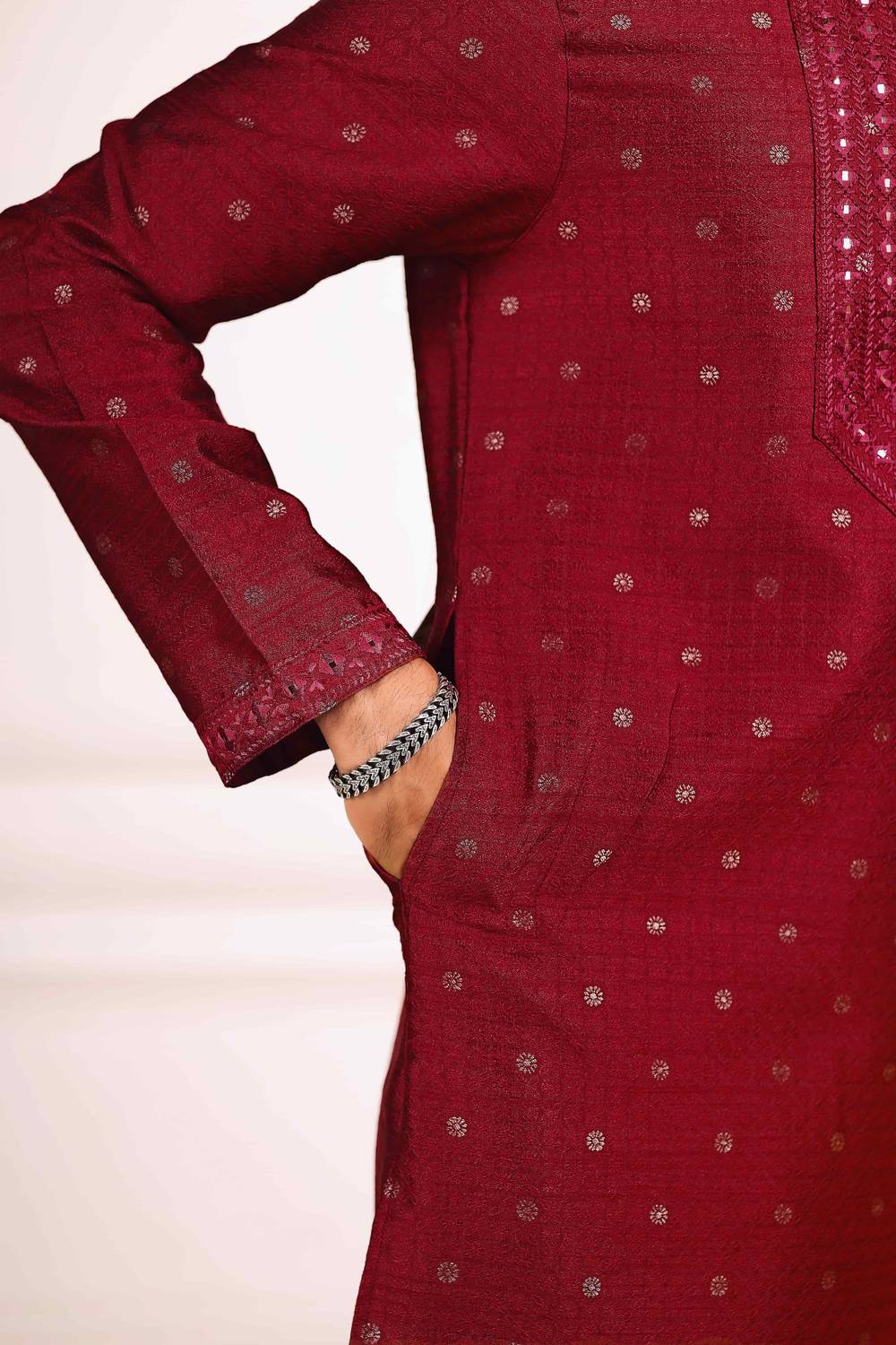 Koshin Men Jacquard Kurta Pyjama Set - Image 4