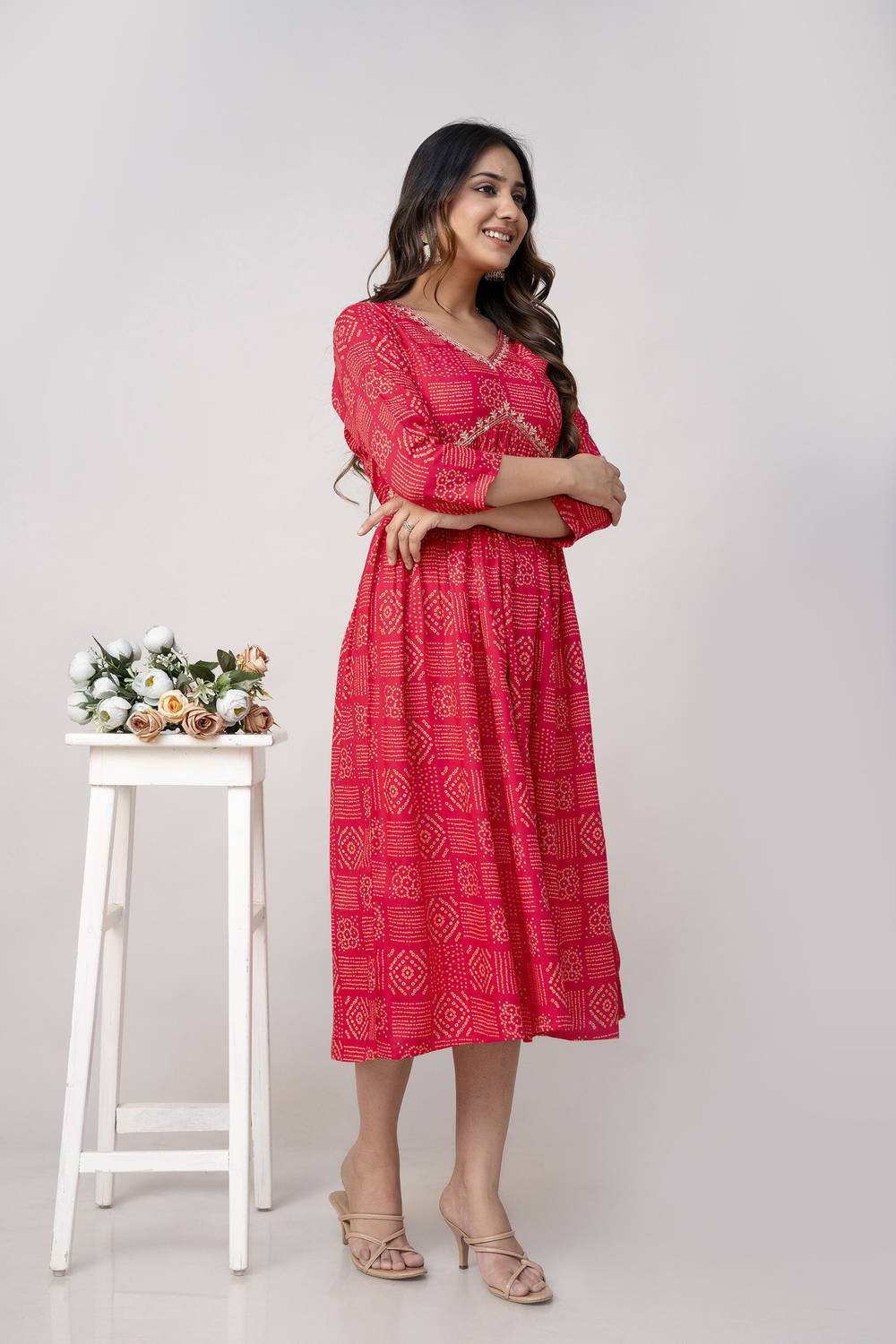 DIPANI Women Printed Viscose Rayon Anarkali Kurta (Pink)