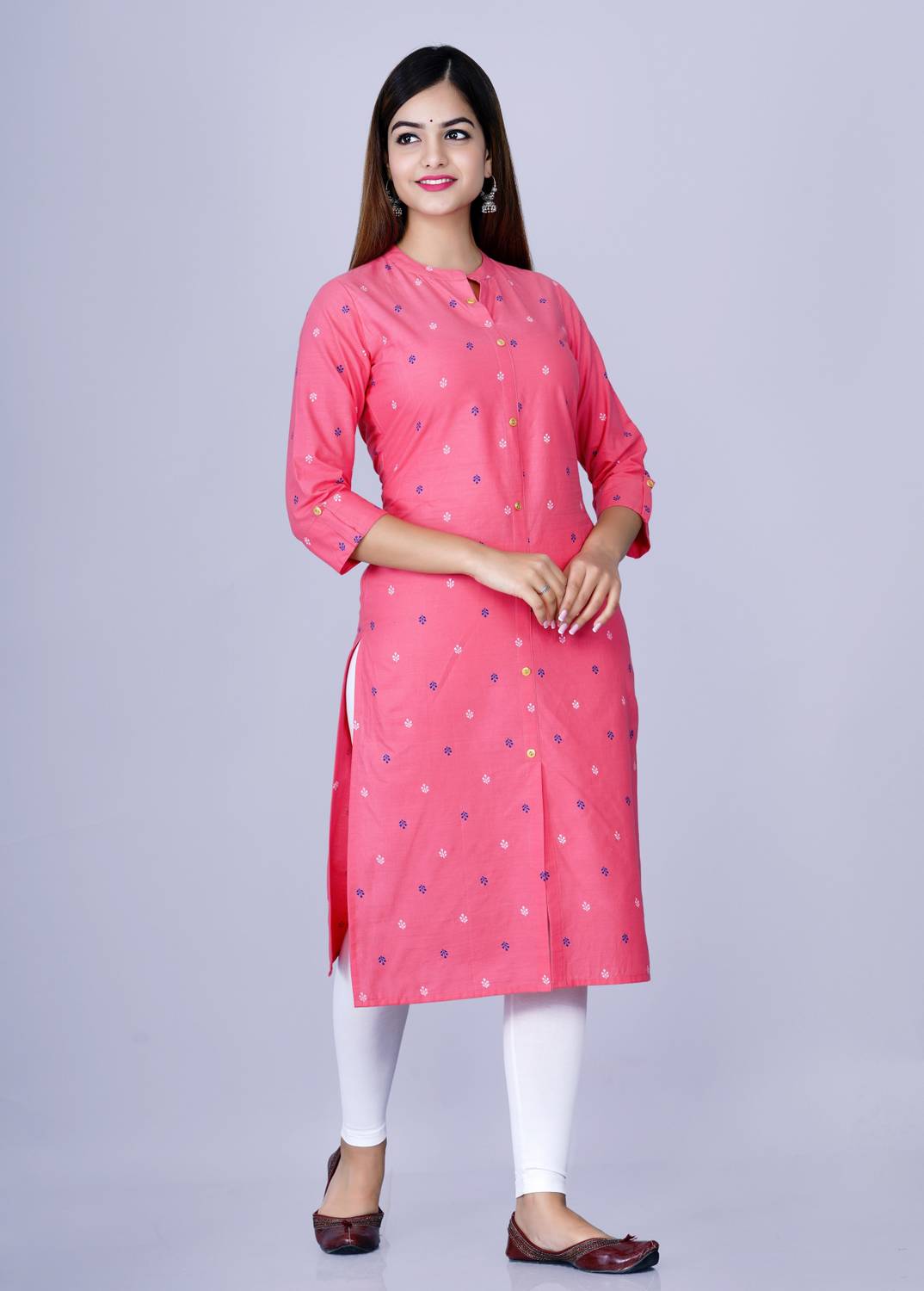 Glowworld Women Printed Pure Cotton Straight Kurta (Pink)