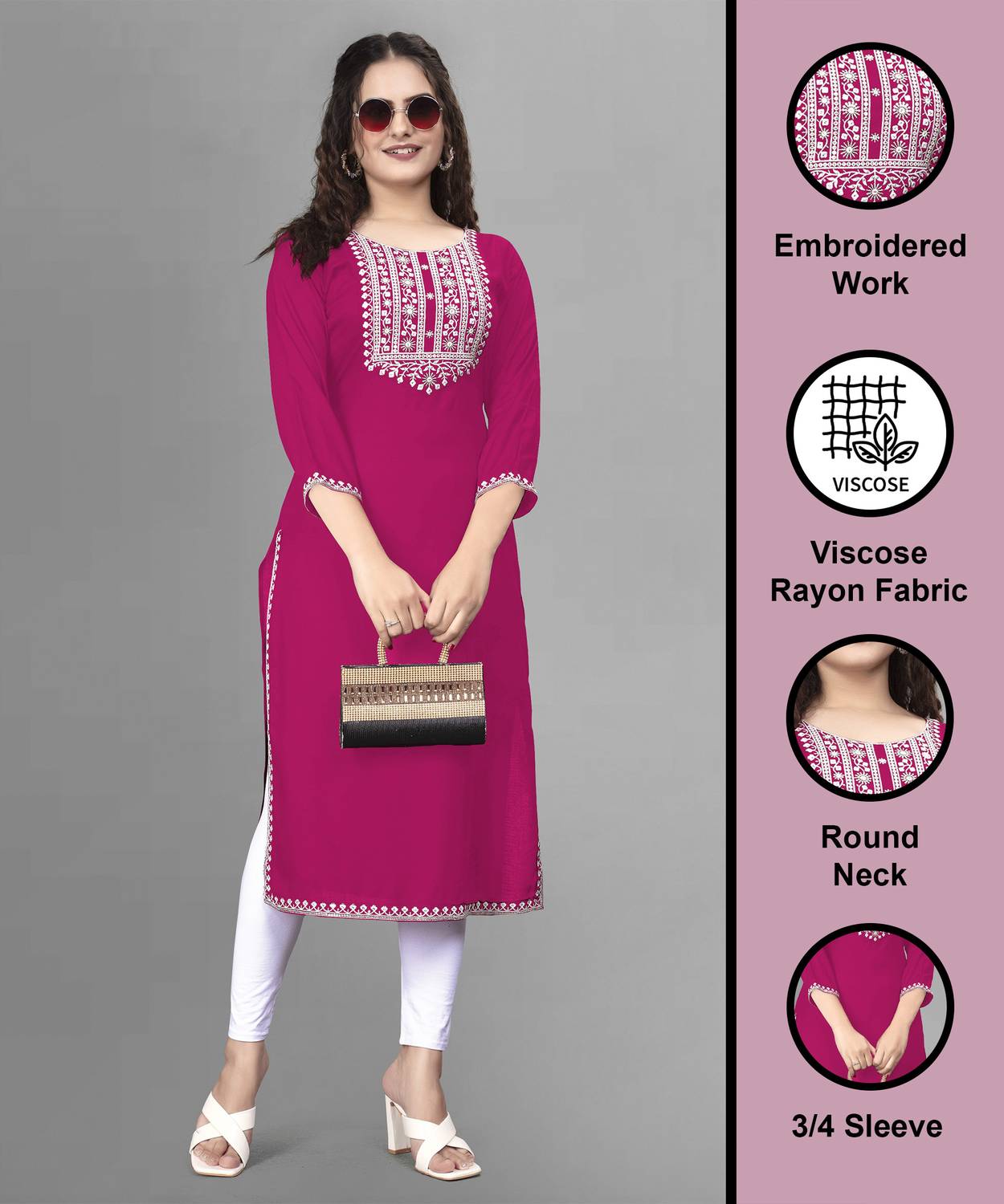 PATBRO Women Embroidered Viscose Rayon A-line Kurta (Multicolor)