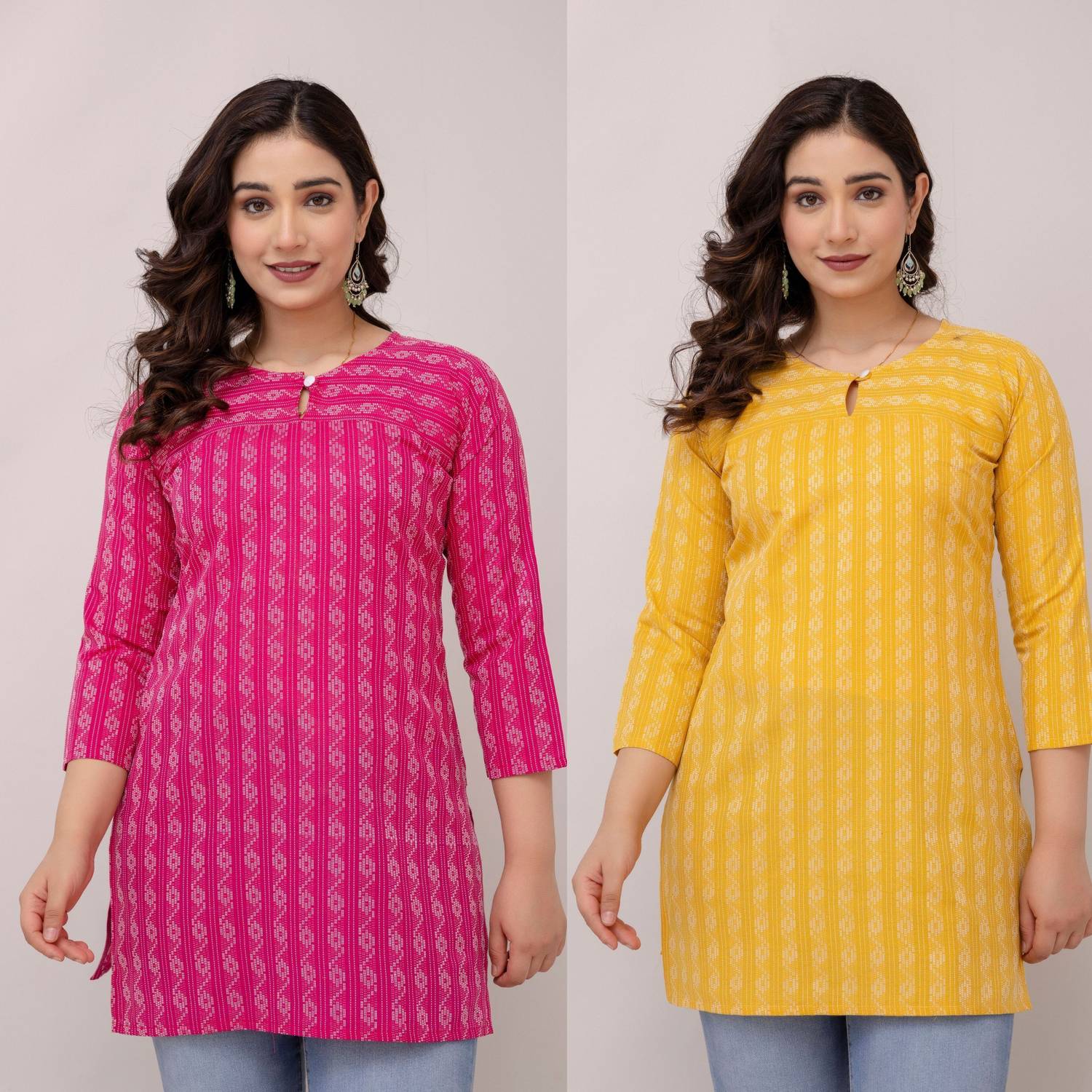 Maphaz Pack of 2 Women Printed Cotton Blend Straight Kurta (Yello