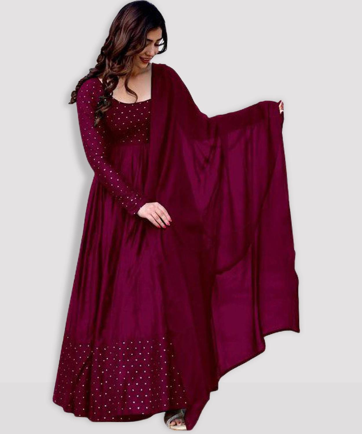 NARI DREAM Women Applique Art Silk Anarkali Kurta With Attached D