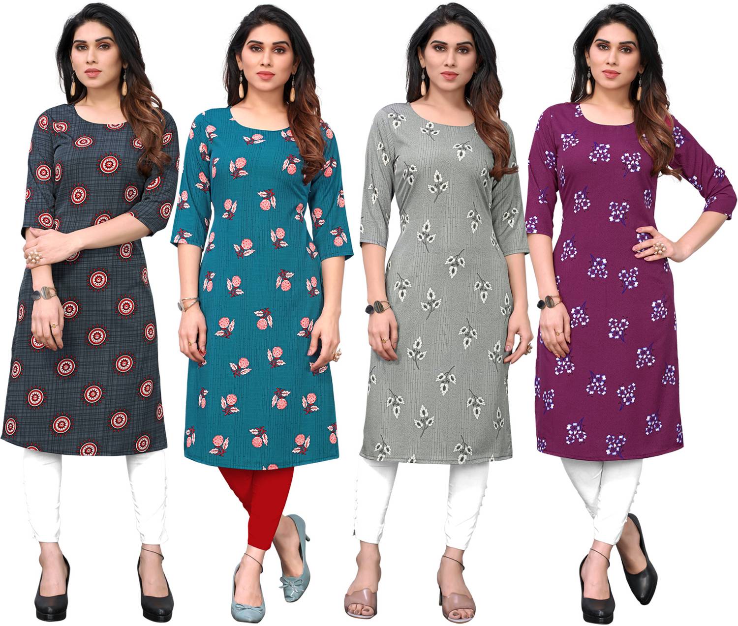 KETAKI FASHION Pack of 4 Women Printed Crepe Straight Kurta (Mult
