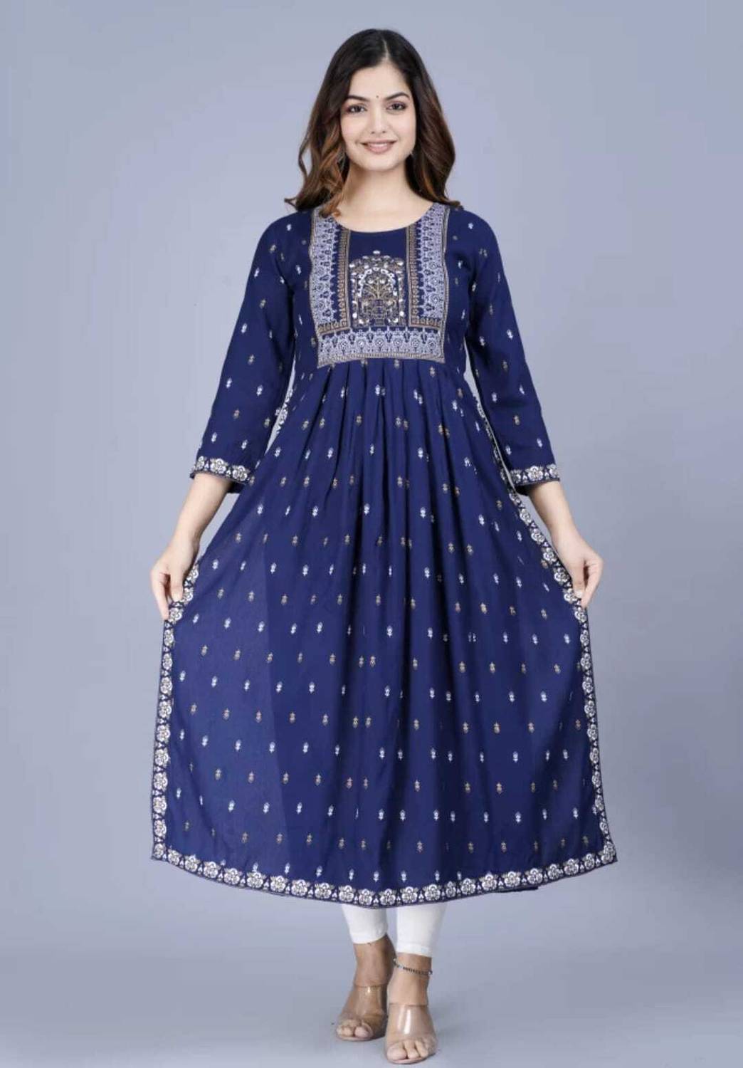 RadhikaKurtis Women Printed Viscose Rayon A-line Kurta (Blue)