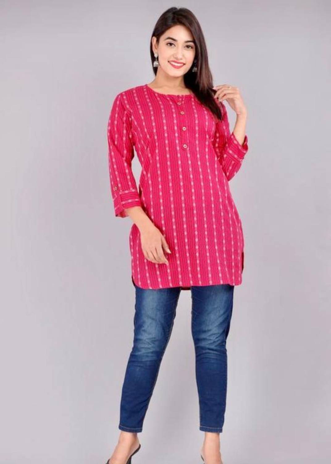 PINKCITY KURTIES Women Printed Cotton Blend Straight Kurta (Pink)