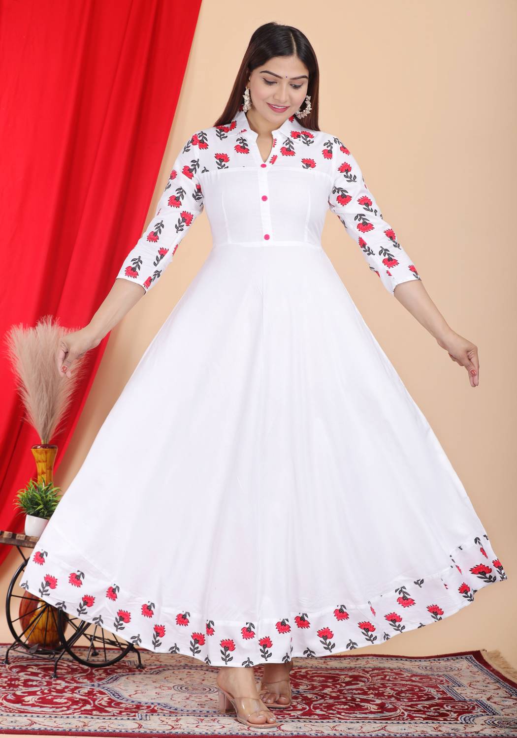 DARGU Women Floral Print Viscose Rayon Gown Kurta (Multicolor)