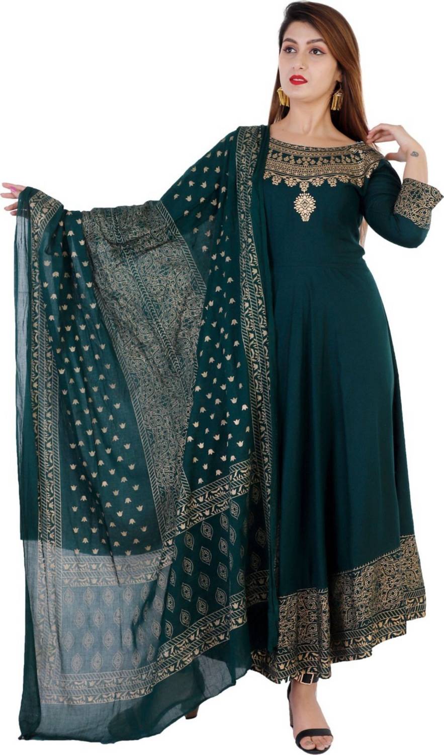 aerotick Women Printed Viscose Rayon Anarkali Kurta With Attached