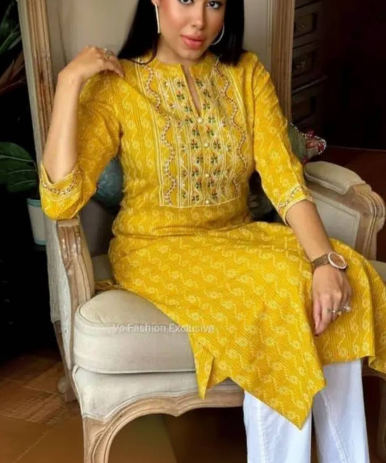Arsh collection Women Embroidered Khadi Cotton A-line Kurta (Yell
