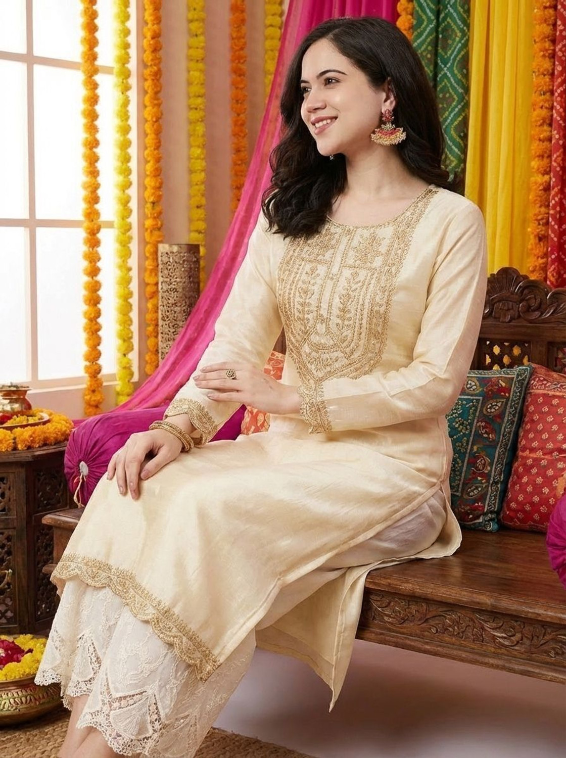 Image of HOUSE OF SETHIA Women Embroidered Straight Kurta