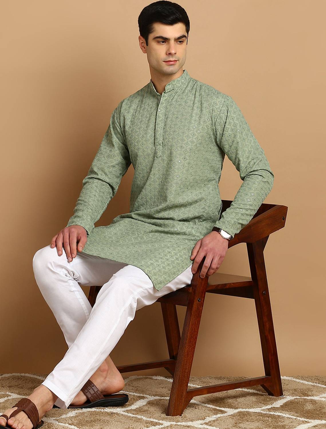 FUBAR Men Chikan Embroidery Straight Kurta - Image 5