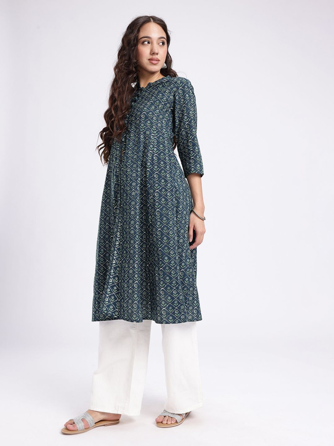 Image of fusion by glitchez Women Floral Print A-line Kurta