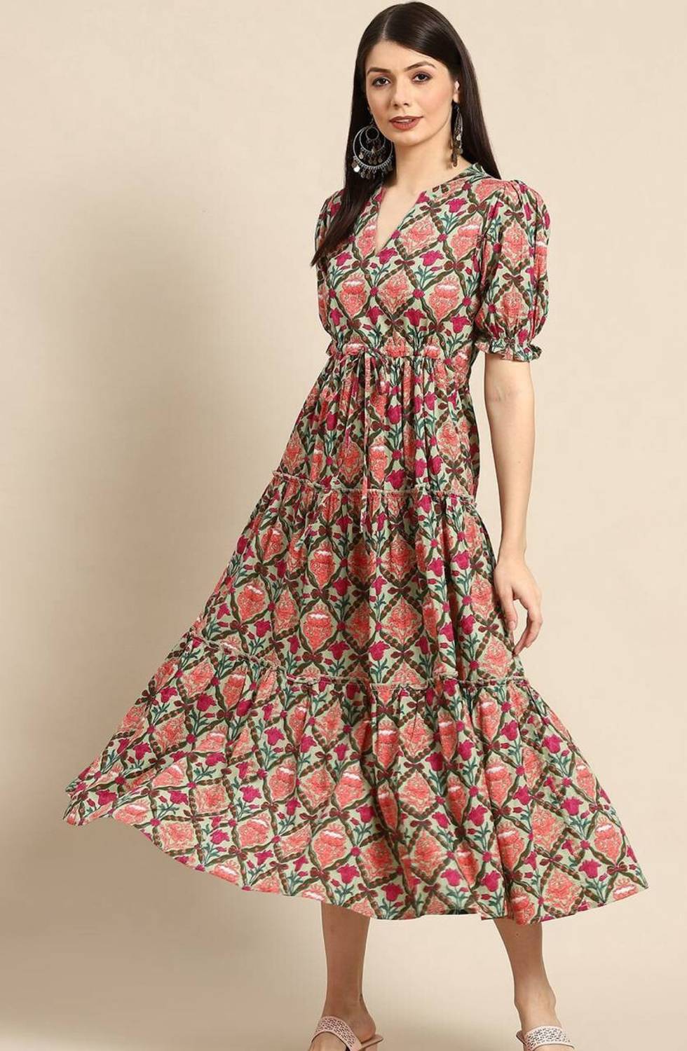 AAFAMI Women Floral Print, Printed Flared Kurta