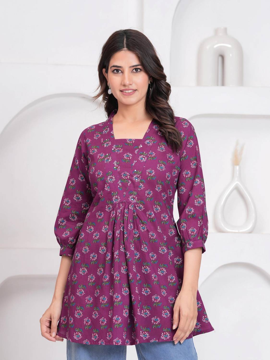 Aanvikurti Women Floral Print A-line Kurta