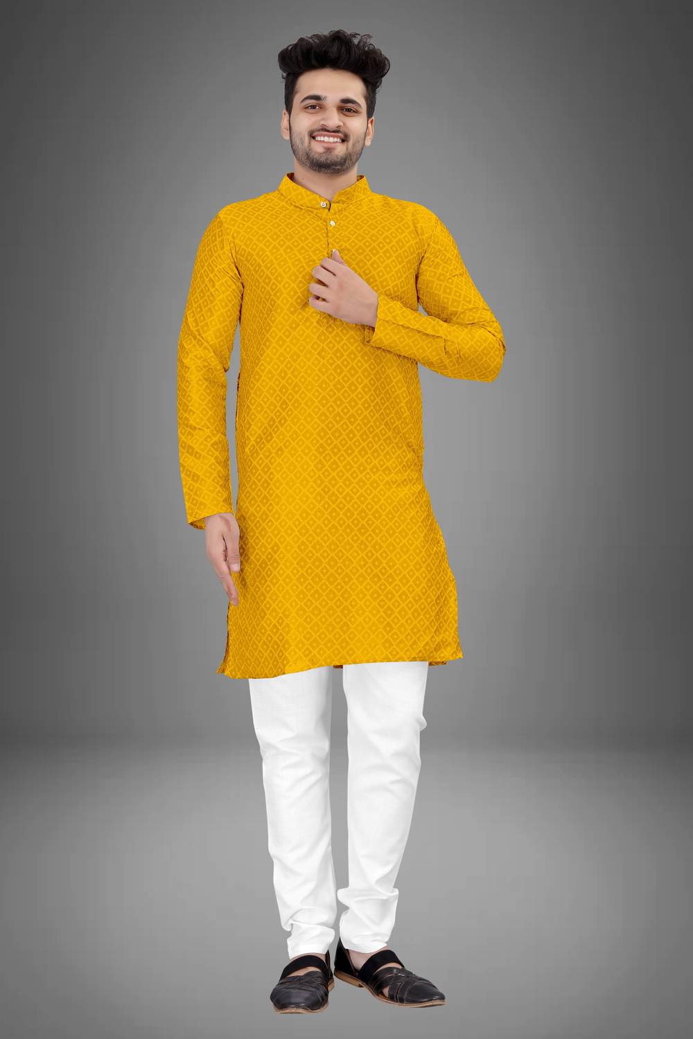 Growwax Men Self Design Straight Kurta