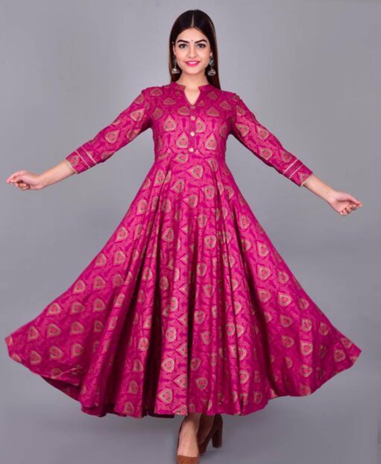 ASHLEY FASHION Women Printed Viscose Rayon Anarkali Kurta (Pink)