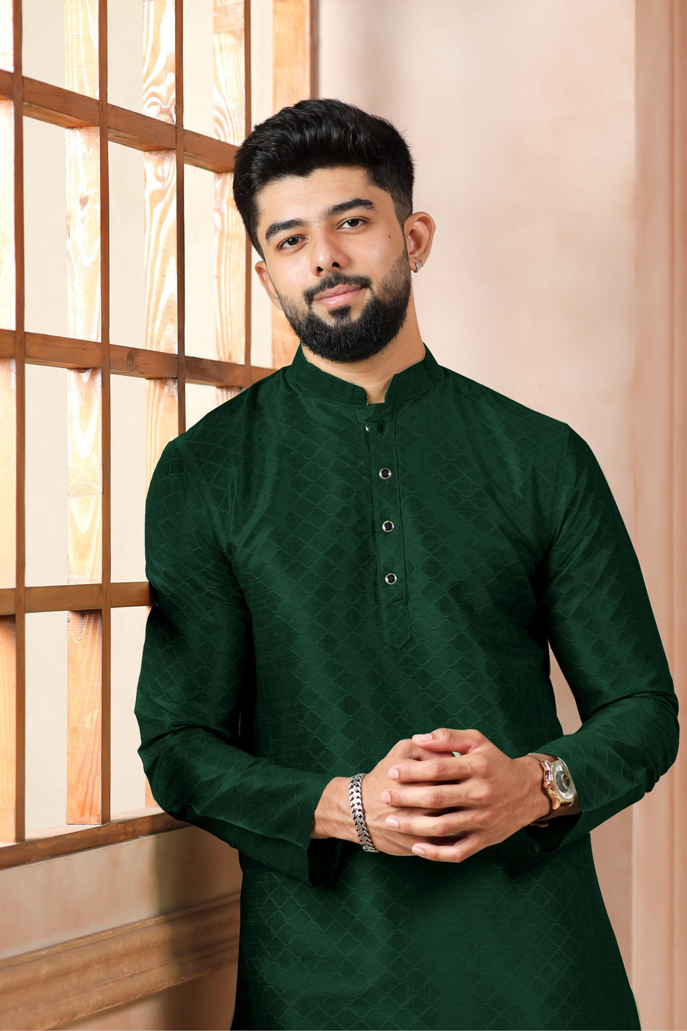 Image of Koshin Men Self Design Straight Kurta