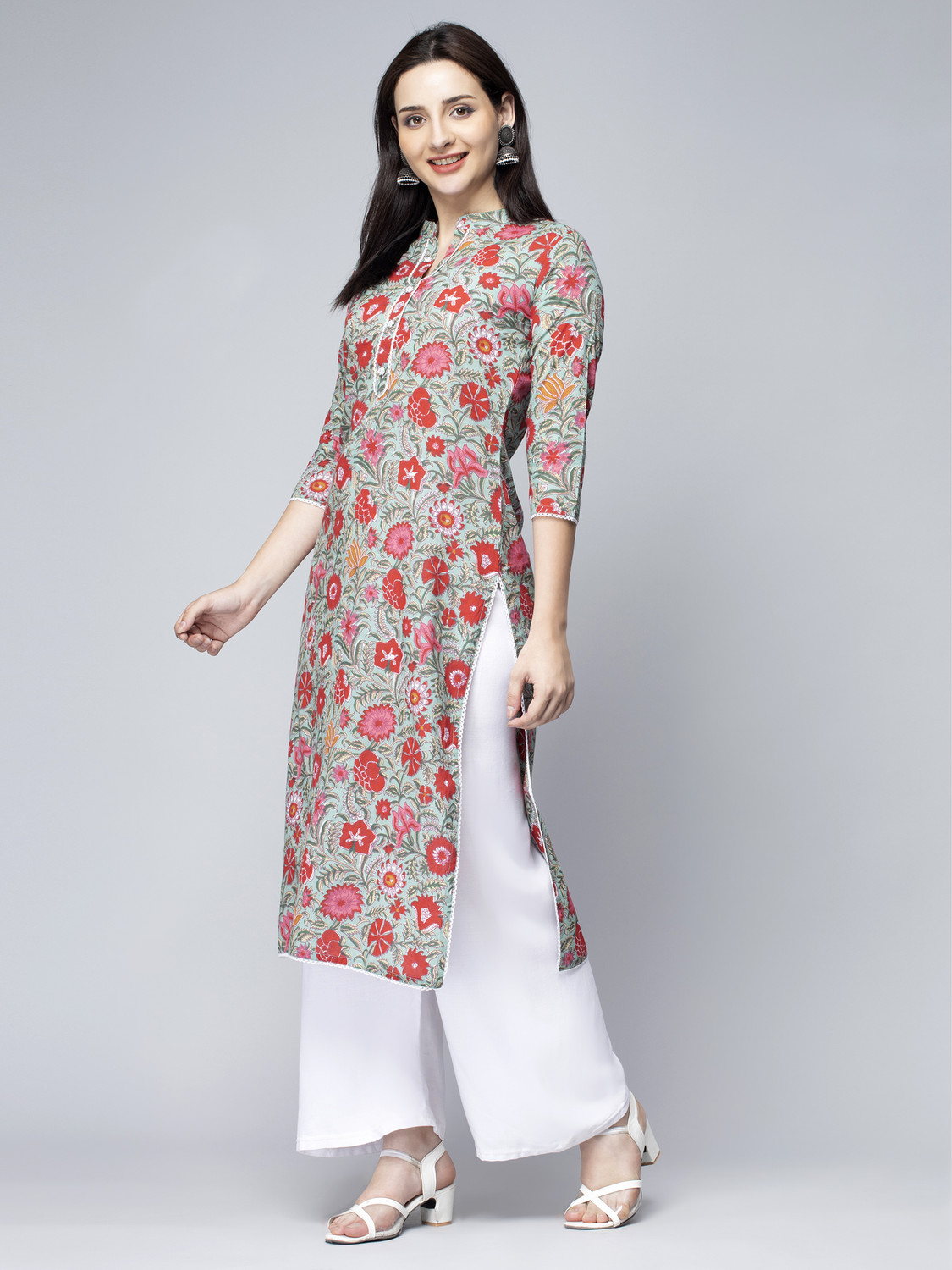 Image of GREYSHADE Women Floral Print Straight Kurta