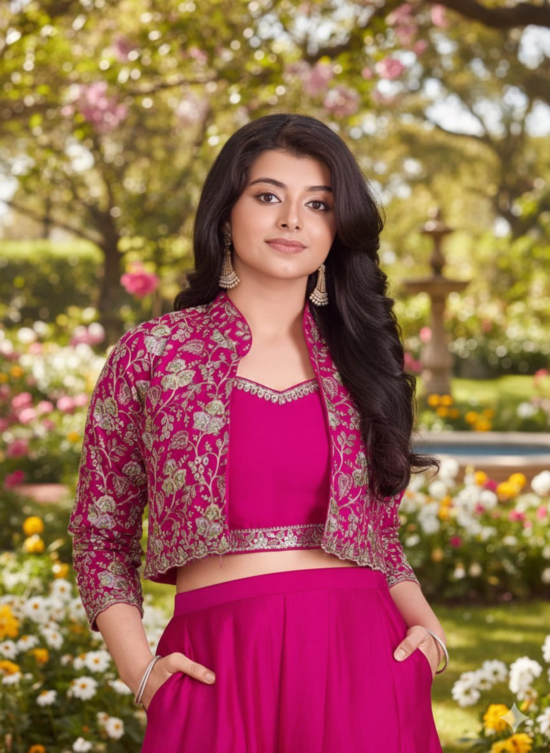 Image of Shivay nx Women Crop Top Palazzo Ethnic Jacket Set