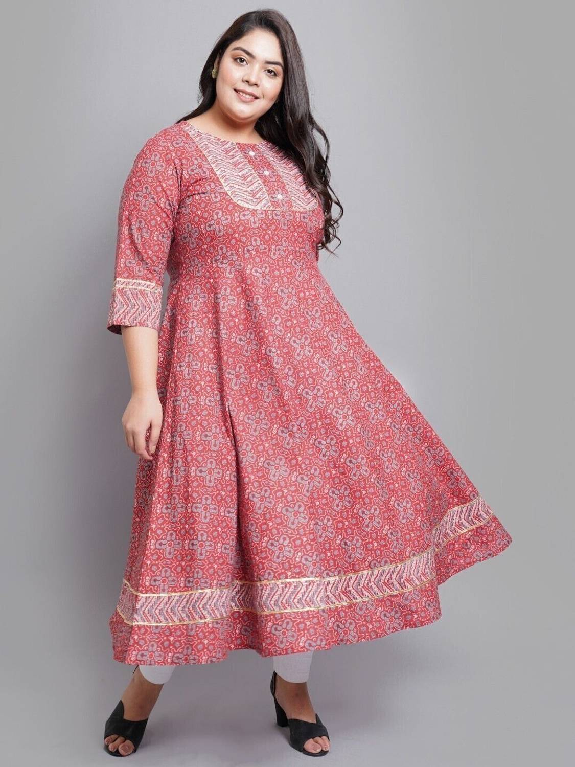 Yash Gallery Women Floral Print Pure Cotton Anarkali Kurta (Maroo