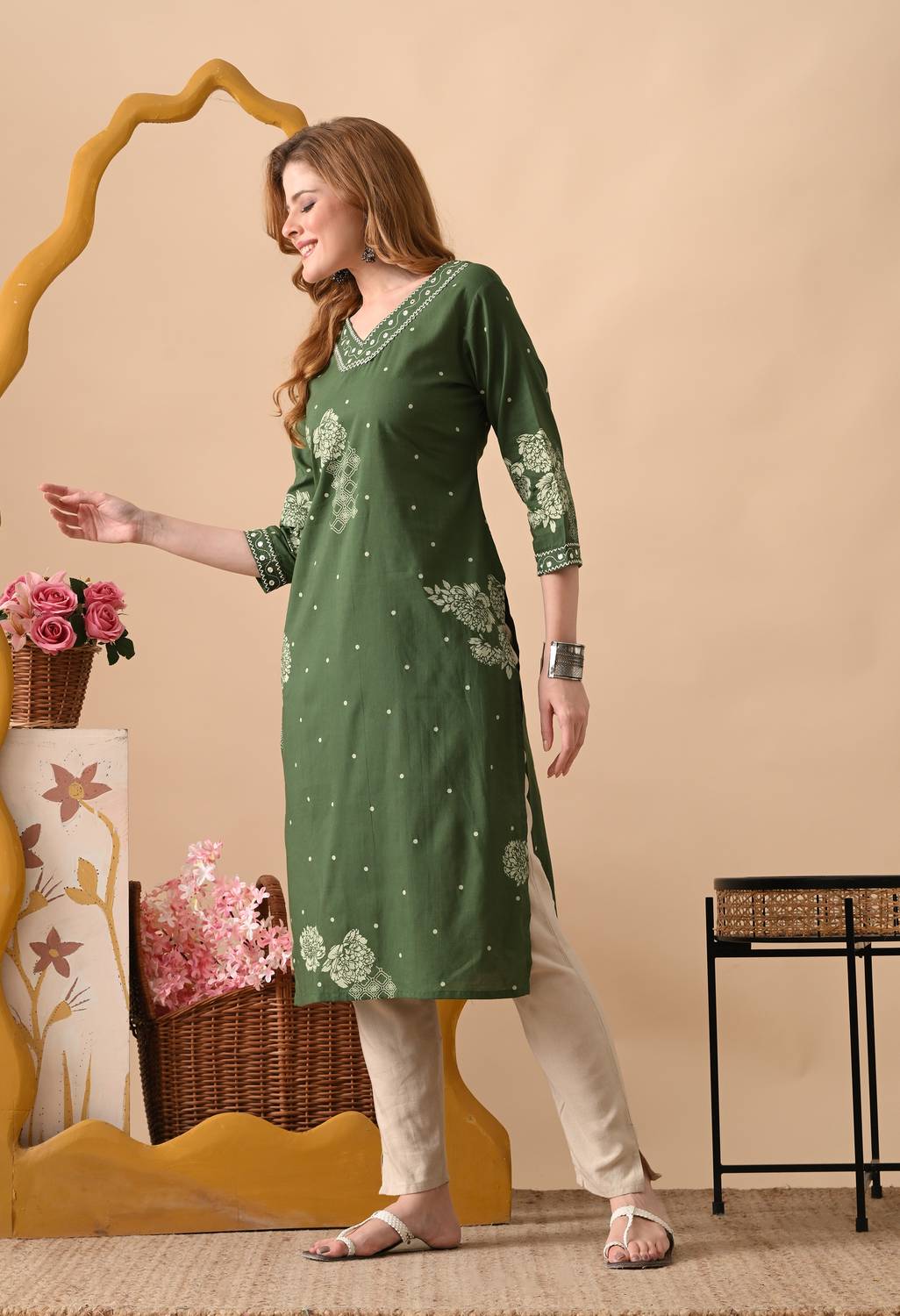 PHYSIL Women Embroidered Floral Print Straight Kurta - Image 3
