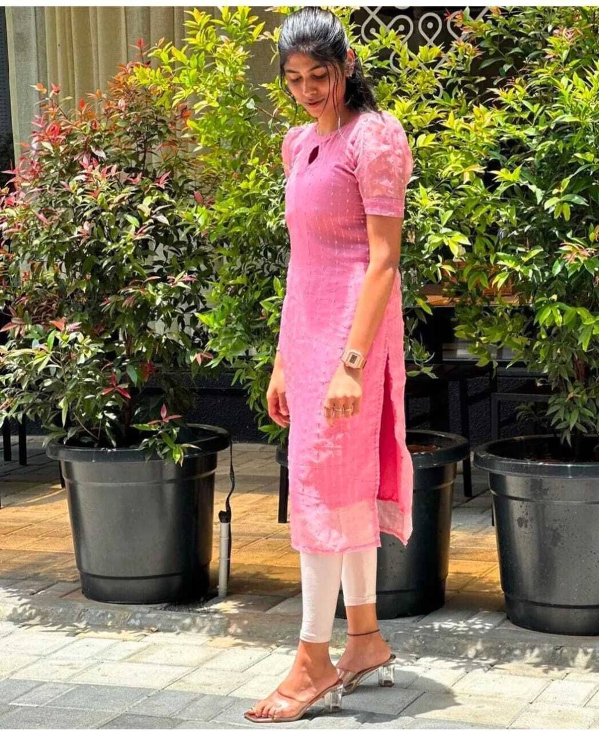 Bhagyashree Women Solid Organza Flared Kurta (Pink)
