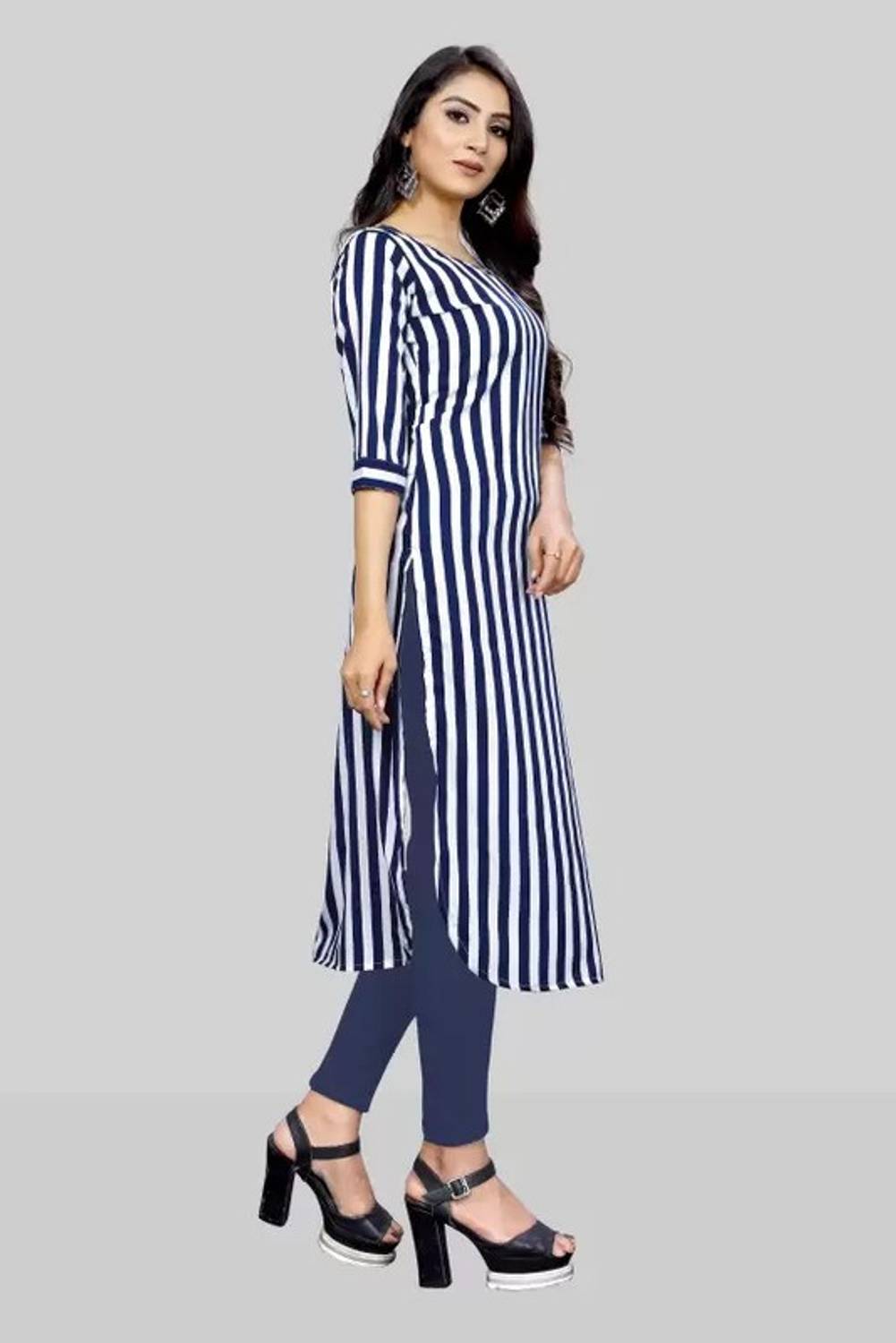 ak fashion mall Women Striped Crepe Straight Kurta (Multicolor)