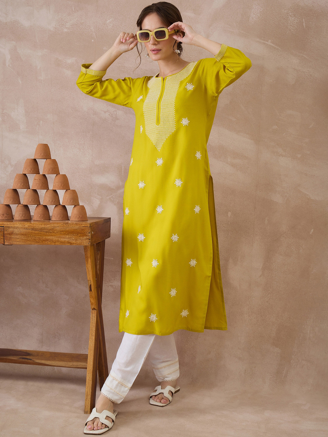 Image of Indo Era Women Embroidered Straight Kurta