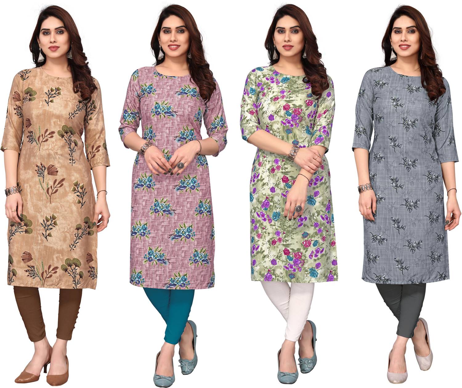 KETAKI FASHION Pack of 4 Women Printed Crepe Straight Kurta (Mult